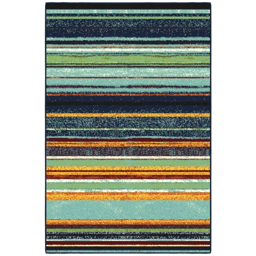 Multicolor Striped Non-Slip Synthetic Area Rug 3'3" x 5'