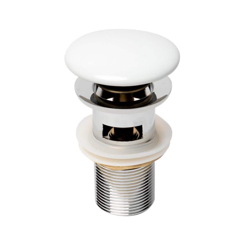 White Ceramic and Brass Mushroom Pop-Up Drain for Sinks