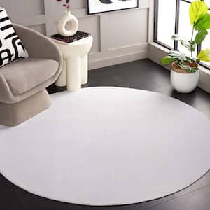 Faux Rabbit Fur Ivory 6 ft. x 6 ft. Solid Flokati Round Area Rug