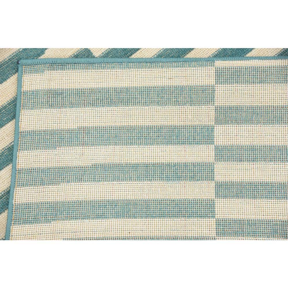 Teal Stripe Easy-Care Synthetic 4' x 6' Rectangular Rug
