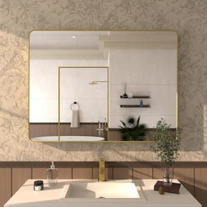 Cosy 48 in. W x 36 in. H Rectangular Framed Wall Bathroom Vanity Mirror in Brass