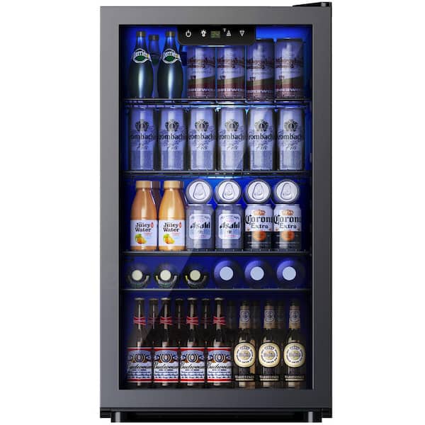 17.3 in.W Single Zone 130-Cans Freestanding/Built-in Beverage Refrigerator Cooler in Black, UV Protection and Auto LED