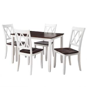 SIMPLE LIFE 5 Piece White Wood Square Kitchen Table Set with 4-Stools and 1-Table