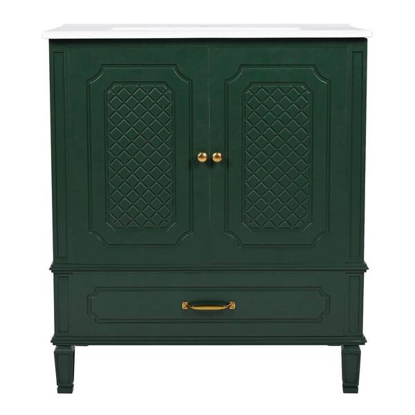 30 in. Freestanding Green Bath Vanity with White Ceramic Top Unassembled