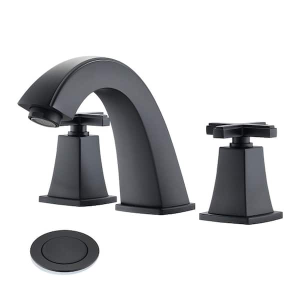 GIVING TREE 8 in. Widespread 2-Handle Bathroom Faucet with Pop-Up Drain in Matte Black