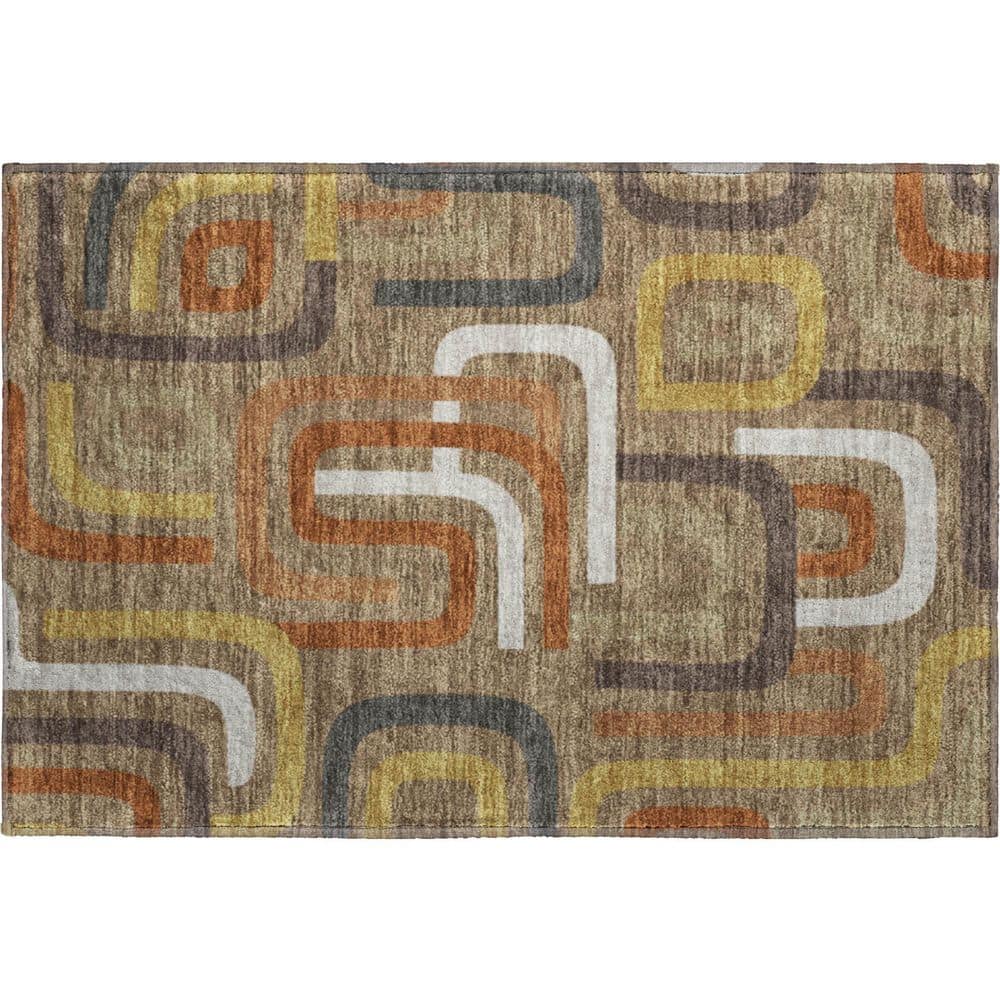 Washable Abstract Shape Rug Addison Rugs Mayfield Premium Machine Washable Abstract AMF2551 Coffee ...