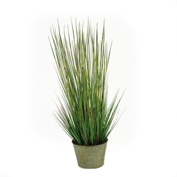 41 in. Artificial Onion Grass Plant in Round Metal Planter-Tall Faux Grass for Indoor Home or Office Display