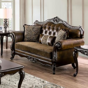 Grant 73.5 in. Dark Cherry/Brown Paisley Faux Leather 2-Seater Loveseat With Bench Style Cushion