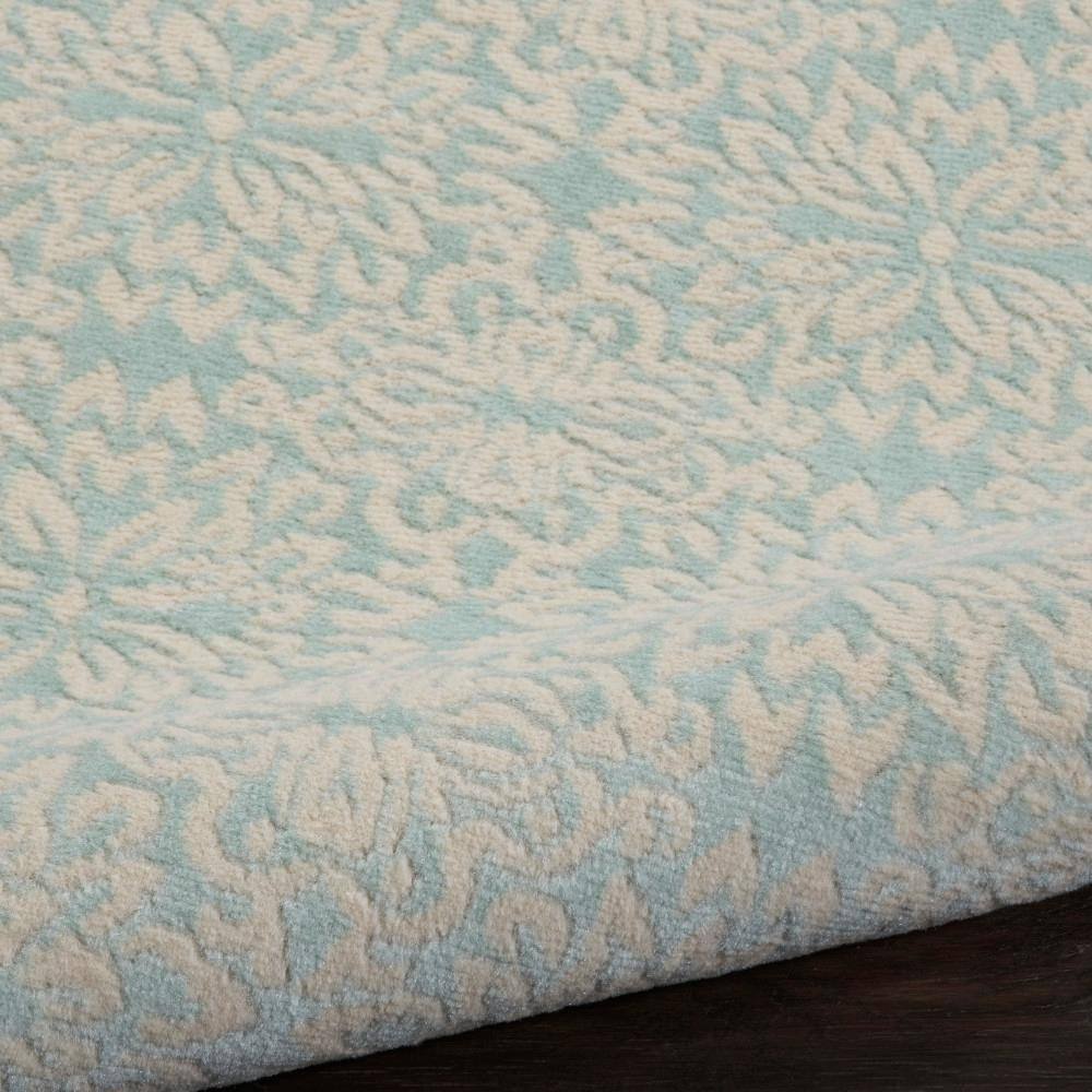 Ivory & Green Floral Synthetic 2' x 4' Easy-Care Rug