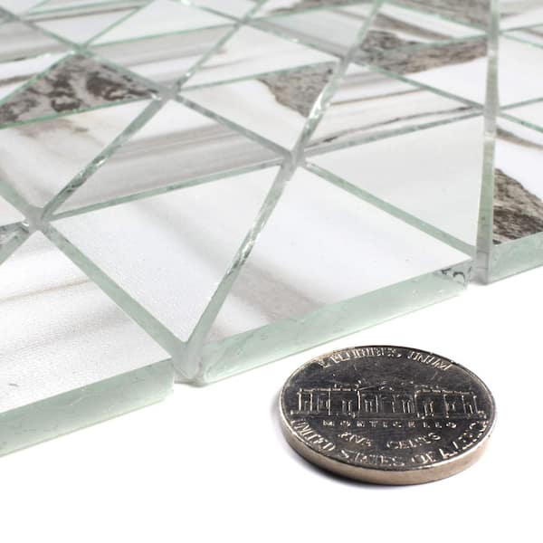 Nature White and Gray Triangle Mosaic 12 in. x 12 in. Glass Decorative Wall Tile (1.08 sq.ft./each)