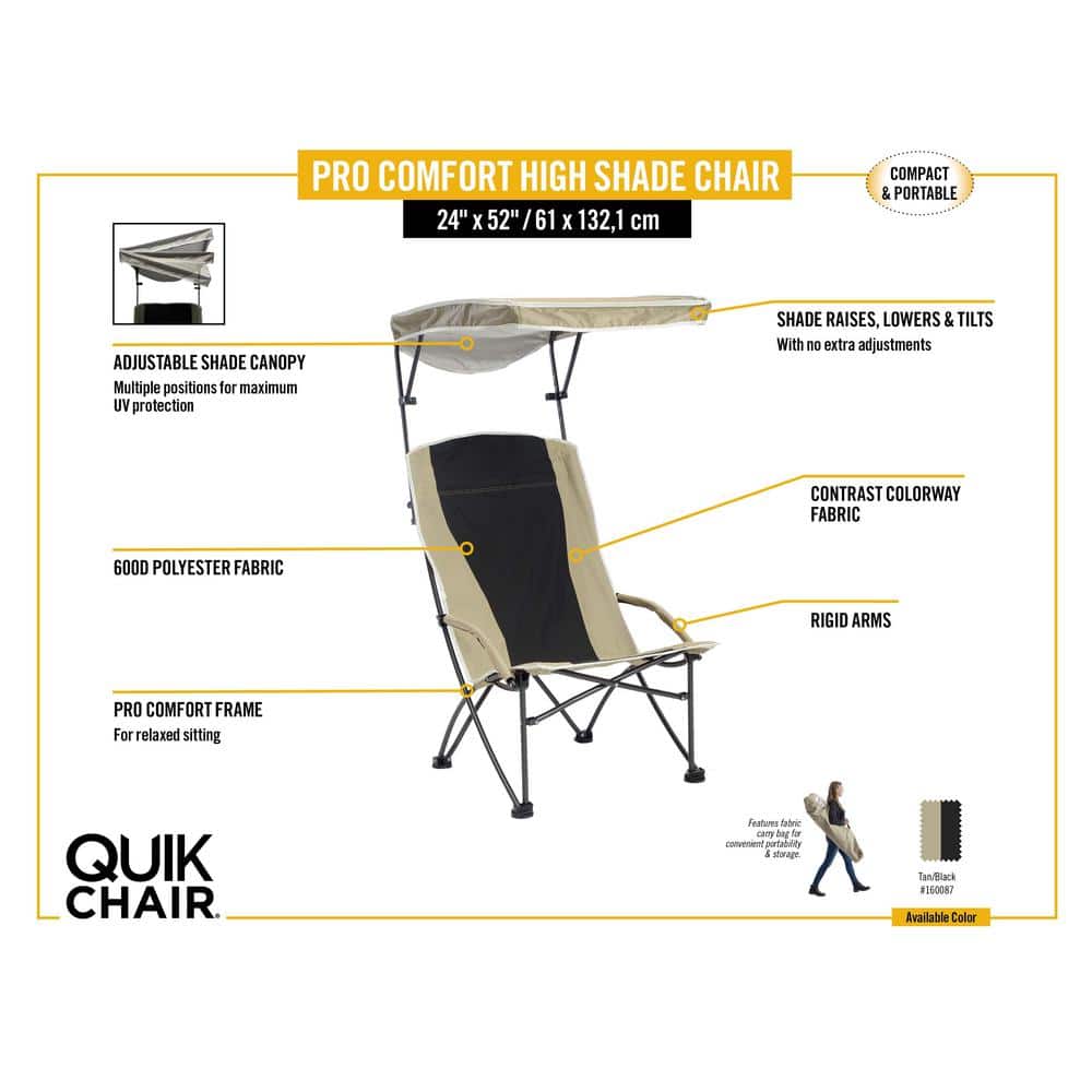 Graphite and Tan High Folding Camping Chair with Canopy