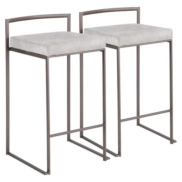 Lumisource Fuji 26 in. Antique Stackable Counter Stool with Light Grey Cowboy Cushion (Set of 2)
