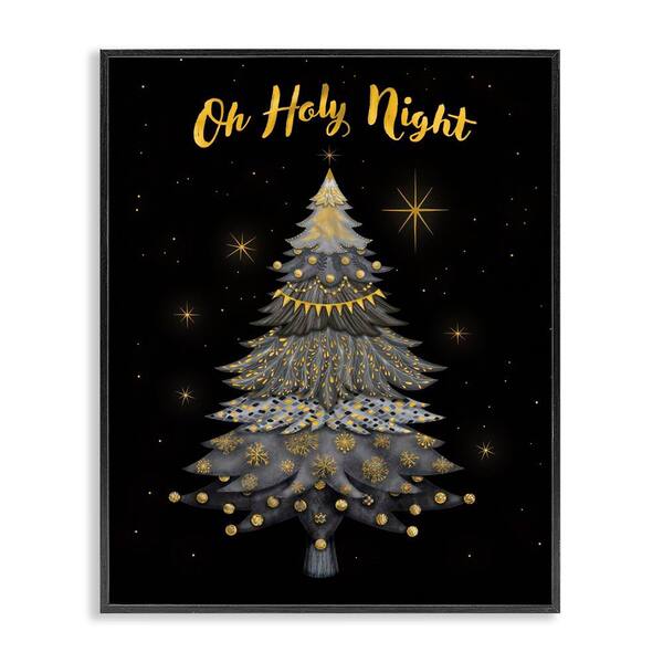 Stupell Industries Oh Holy Night Winter Tree by Darlene Seale Black Framed Culture Giclee Art Print 30 in. x 24 in.