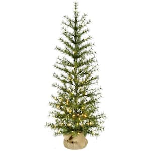 4 ft. Pre-Lit Farmhouse Fir Artificial Christmas Tree with Burlap Bag and Warm White LED Lights