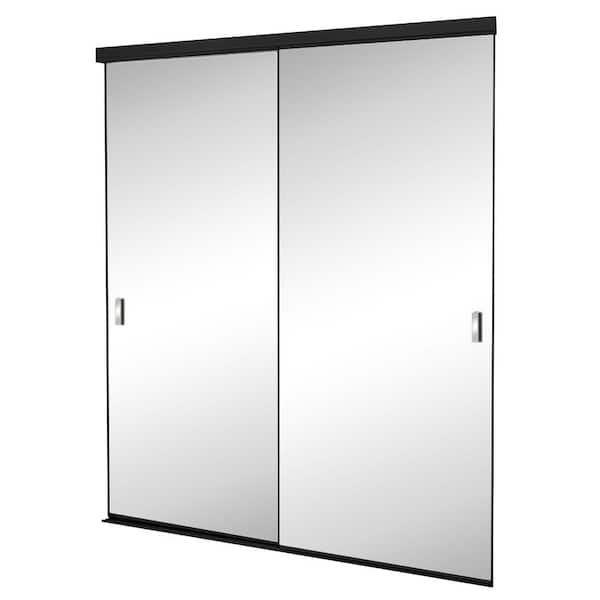 Contractors Wardrobe 71 in. x 80-1/2 in. Trim Line Bronze Aluminum Frame Beveled Mirror Interior Sliding Closet Door