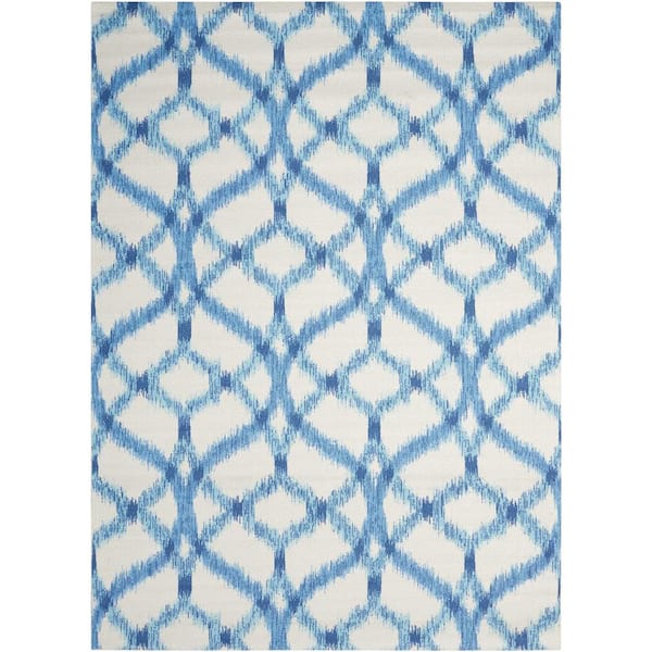 Nourison Izmir Ikat Aegean 8 ft. x 11 ft. Moroccan Bohemian Indoor/Outdoor Patio Area Rug