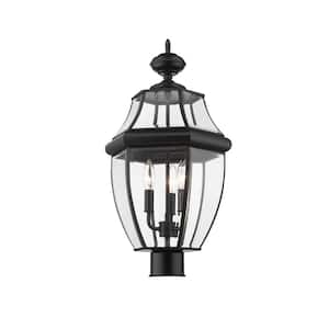 Westover 3-Light Black 20in Cast Brass Hardwired Outdoor Weather Resistant Post Light Round Fitter with No Bulb Included