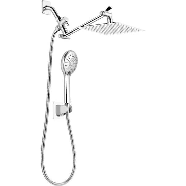 MTTCLE 5-Spray 8 in. Dual Wall Mount Fixed and Handheld Shower Head 1.8 GPM in Chrome