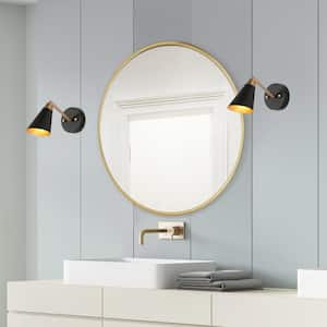 Flumie 1-Light Industrial Black Indoor Wall Sconce Modern Brass Vanity Light Adjustable Head with Cone Metal Shade