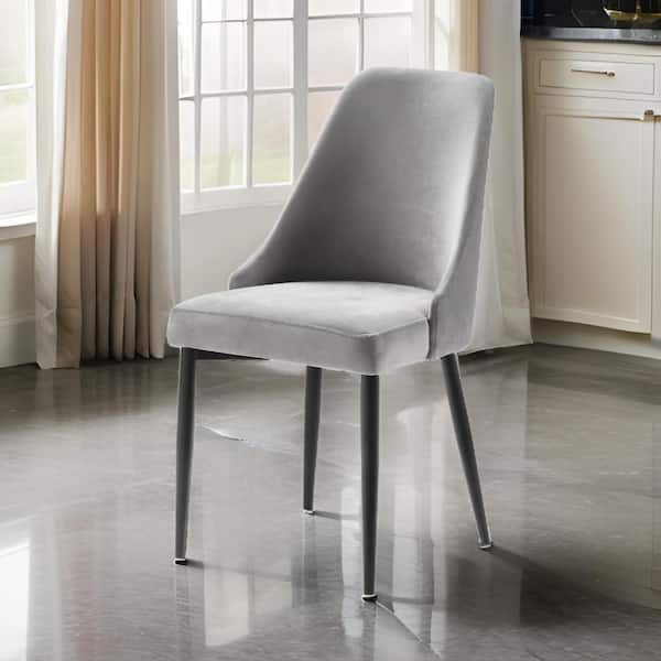 Benjara Gray and Black Velvet Metal Frame Dining Chair (Set of 2)