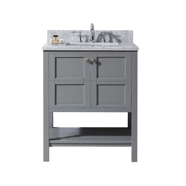 Virtu USA Winterfell 30 in. W Bath Vanity in Gray with Marble Vanity Top in White with Round Basin