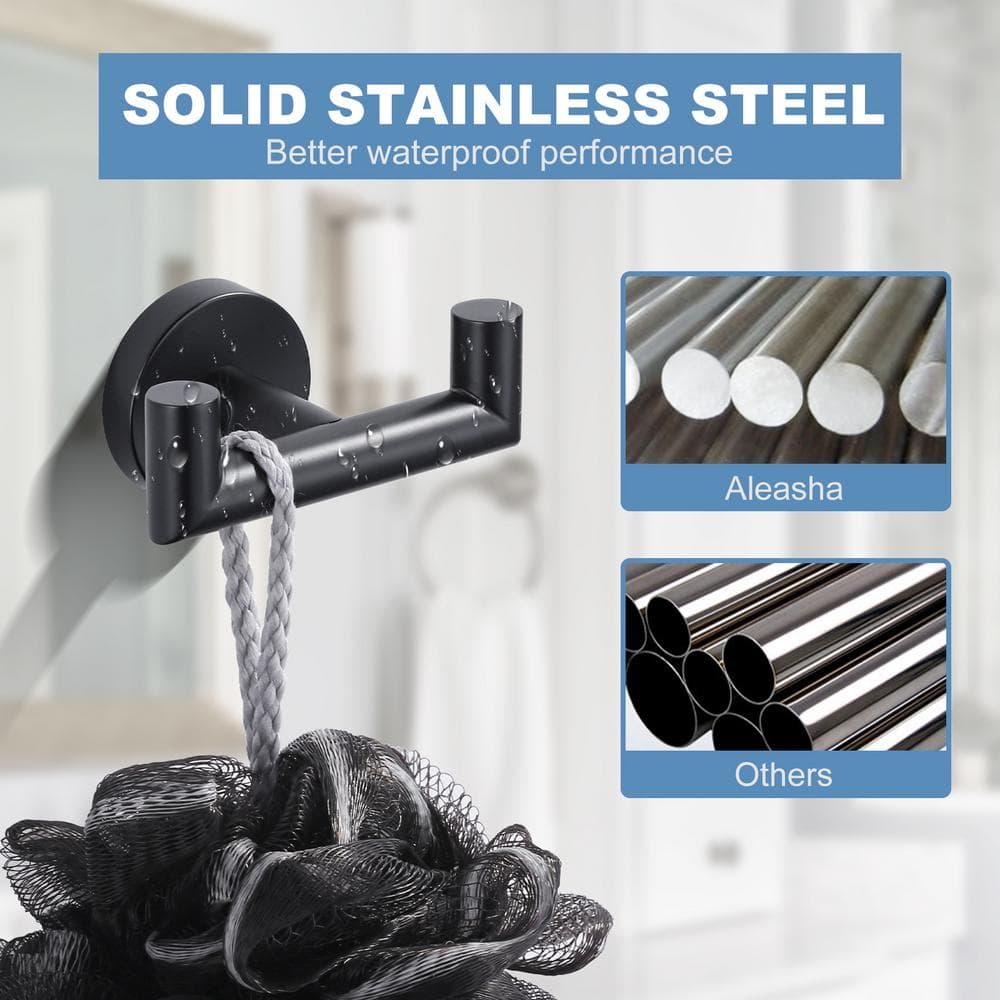 Matte Black Stainless Steel Double Robe and Towel Hook