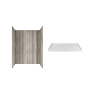 Passage 60 in. x 72 in. 2-Piece Glue-Up Alcove Shower Wall and Base Kit with Left Hand Drain in Gray Timber