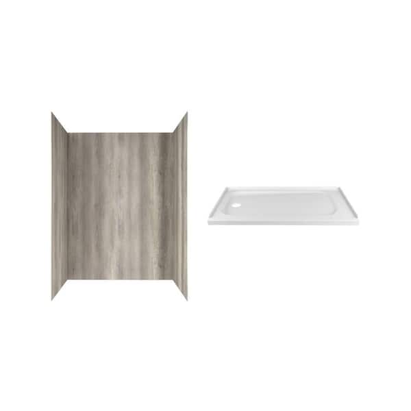 American Standard Passage 60 in. x 72 in. 2-Piece Glue-Up Alcove Shower Wall and Base Kit with Left Hand Drain in Gray Timber
