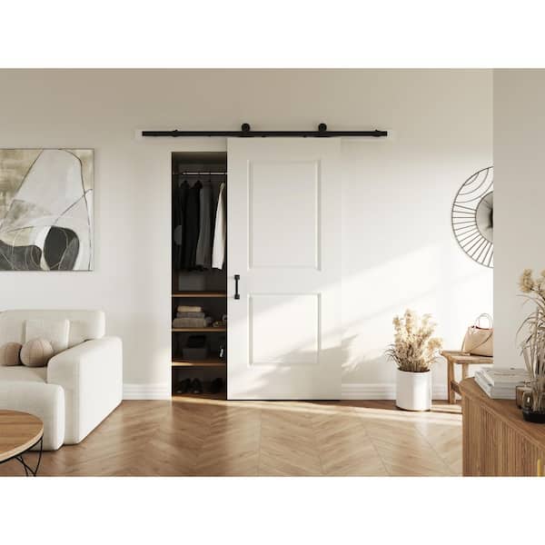 36 in. x 84 in. 2 Panel Square Composite Primed Interior Sliding Barn Door with Hardware Kit