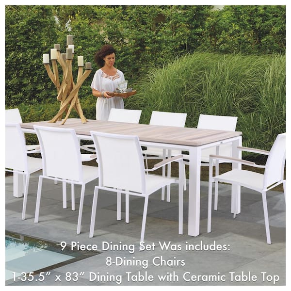 9 Piece Aluminum Outdoor Dining Set, White Outdoor Dining Set