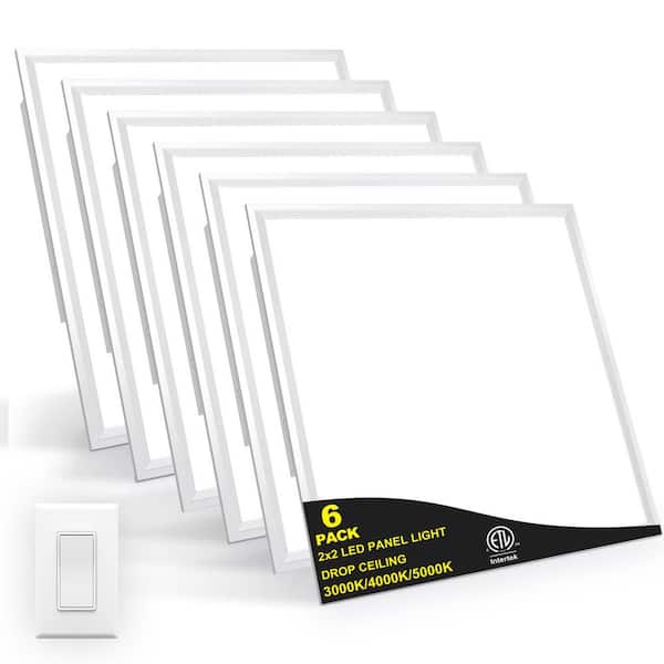 6-Pack 2 ft. x 2 ft. White Integrated LED Flat Panel Light 4400LM 40W Drop Ceiling Light Recessed Back-Lit Fixture 3CCT
