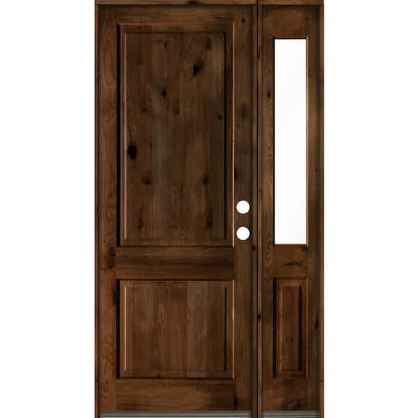 Krosswood Doors 50 in. x 96 in. knotty alder Left-Hand/Inswing Clear Glass Provincial Stain Square Top Wood Prehung Front Door w/RHSL