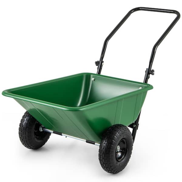 WELLFOR 2.81 cu. ft. Metal Frame and Plastic Bin Dual-Wheel Wheelbarrow Garden Utility Cart with Pneumatic Tires in Green