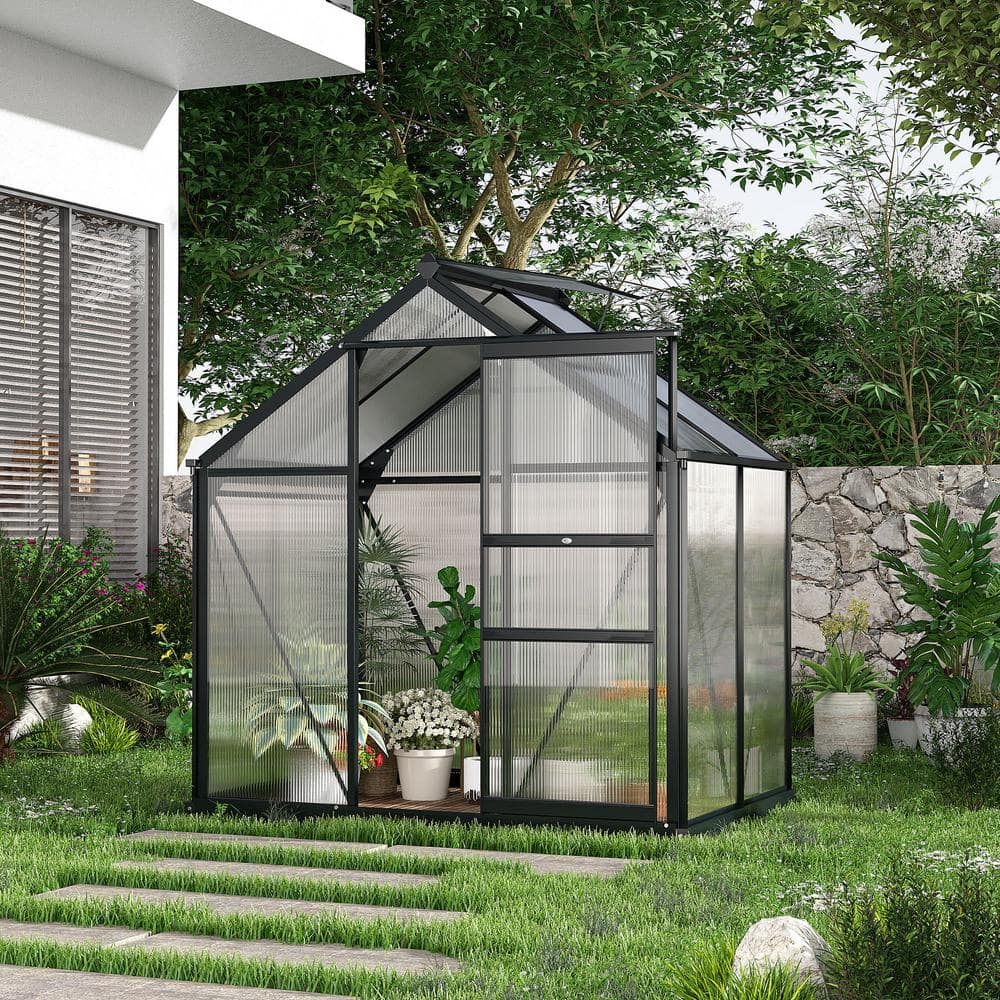 Gray Polycarbonate Walk-In Greenhouse with Sliding Door