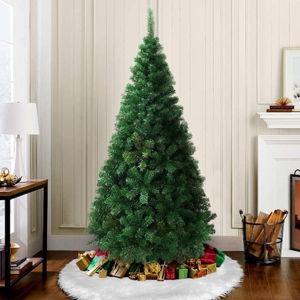 Green Christmas Tree With Gold Box & Red Ribbon Ornaments Canvas