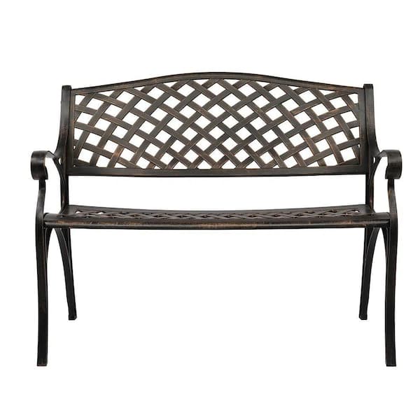 40.5 in. Outdoor Cast Aluminum Bench with Mesh Backrest Comfortable Patio Seating for Backyard, Porch and Garden
