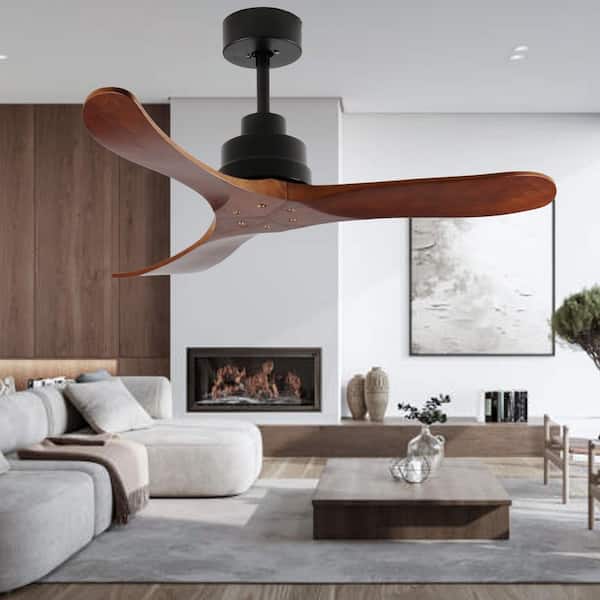 42 in. Modern Black 3 Wood Blades Downrod Standard Ceiling Fan with DC Motor and Remote Included for Any Room