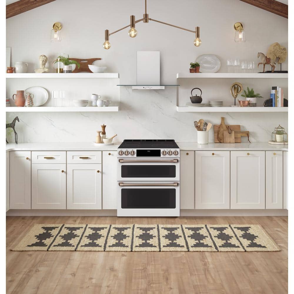 Matte White 30" Smart Double-Oven Induction Range with Convection