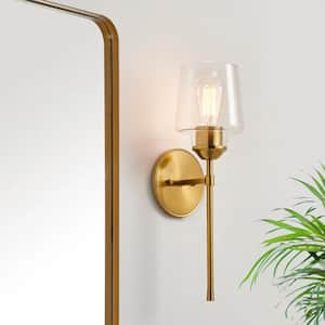 1-Light Gold Wall Sconces with Goblet Clear Glass Shade