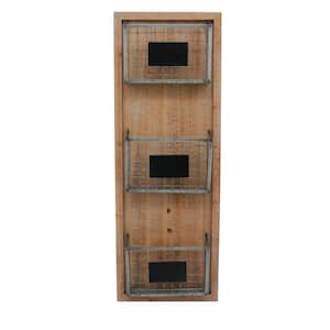 37 in. H x 13 in. W x 4 in. D Wood Wall Organizer with 3 Metal Wire Baskets