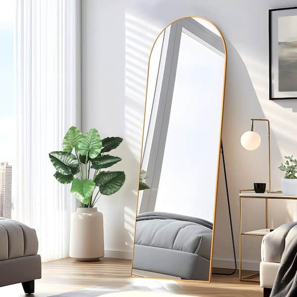 Dovelina 21 in. W x 64 in. H Modern Arched Metal Framed Gold Full Length Floor Standing Mirror