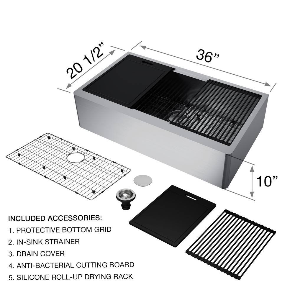 Oxford 36" Stainless Steel Farmhouse Kitchen Sink with Workstation