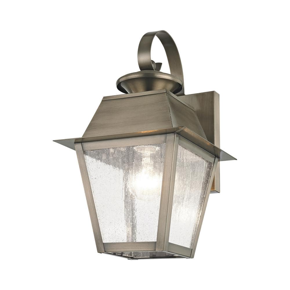 Elegant Vintage Pewter Outdoor Wall Lantern with Seeded Glass