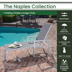 Naples White Frame Adjustable Sling Outdoor Chaise Lounge in Gray Sling