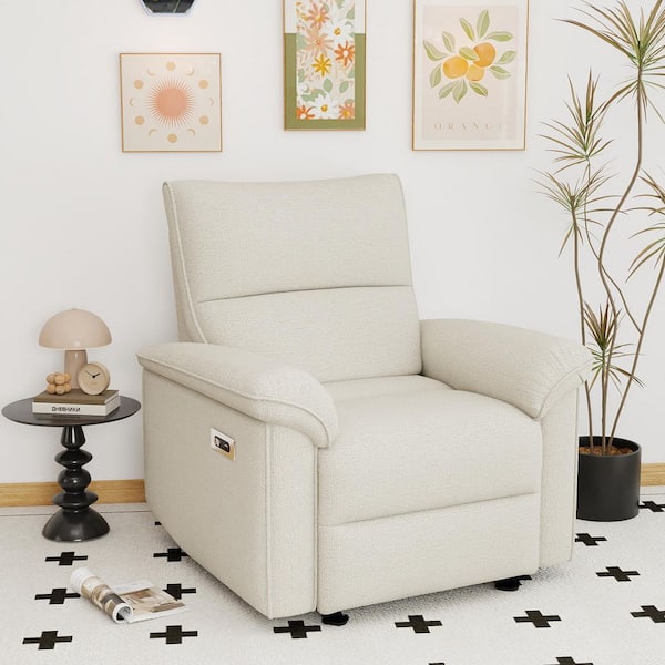 Darlene Modern Beige Grey Breathable Fabric Power Wall Hugger Recliner Chair with Charging Ports