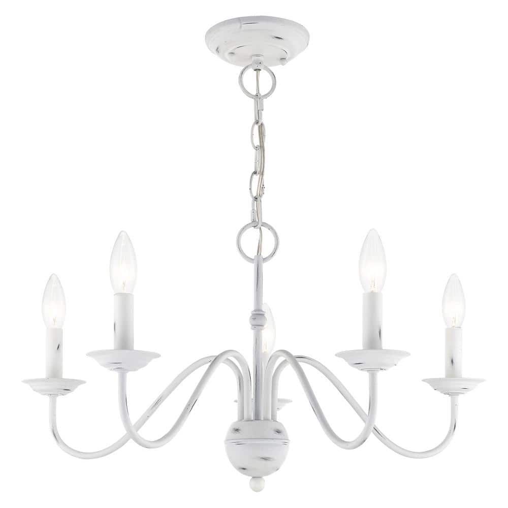 Antique White Elegance 5-Light Steel Chandelier with Candelabra Base