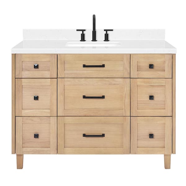 Monroe 48 in. W x 22 in. D x 36 in. H Single Rectangle Sink Bath Vanity in Oak with Carrara White Quartz Top