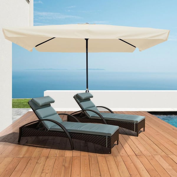 Tunearary 10 x 6.5ft Aluminum Outdoor Crank Market Patio Umbrellas in Brown with Push Button for Garden Pool(Tan)