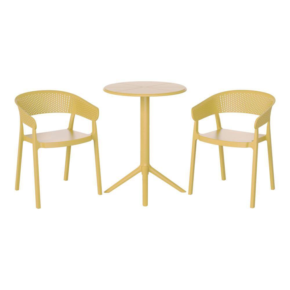 Frond&Form Outdoor Patio Modern HDPE Plastic 3-Piece Indoor/Outdoor Bistro Set w/ Stackable Chairs, Yellow price history on PriceWatchPro