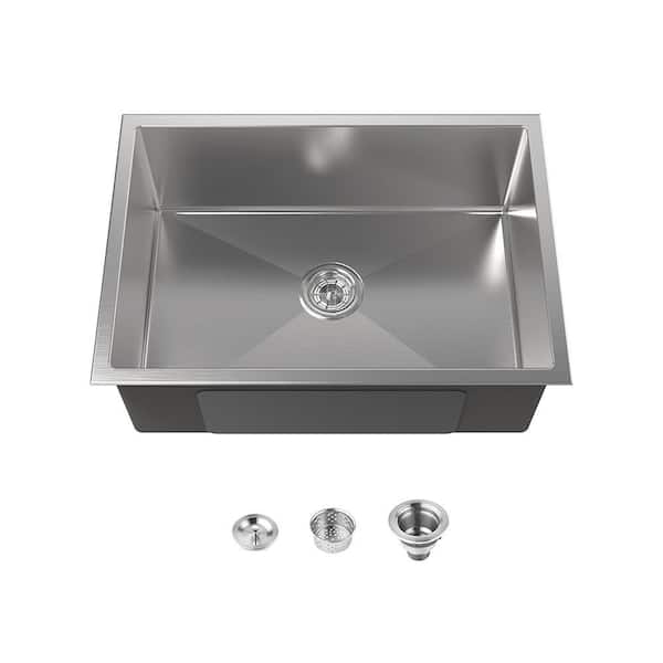 27 in. Undermount Single Bowl 20-Gauge Stainless Steel Workstation Kitchen Sink with US Standard Drain and Hook